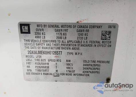 2017 GMC Terrain Sle-1 z USA, uszkodzony, nr VIN 2GKALMEK8H6126577